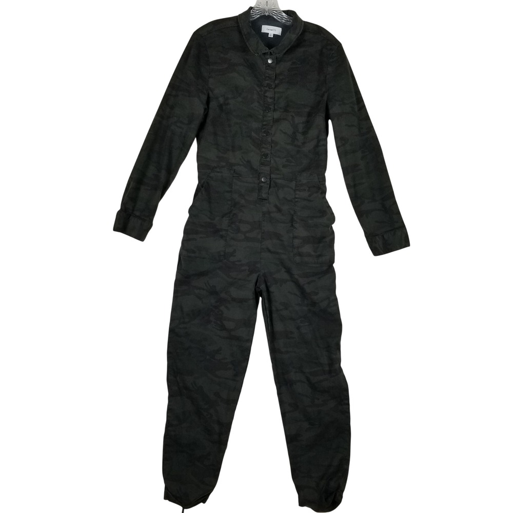 Level 99 Jumpsuit Womens Large Green Camo Linen Blend Utility Boiler Suit L